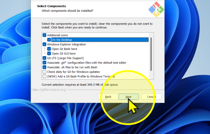 Next until initial branch screen