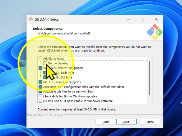 Select On the Desktop option