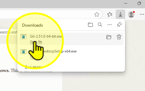 Open Git installer file