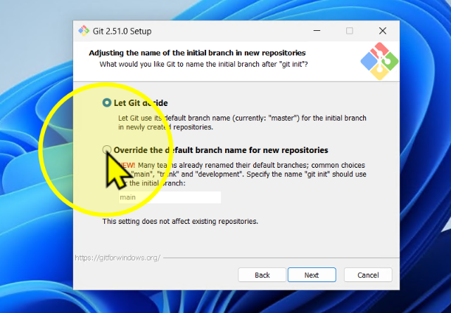 Override default branch name