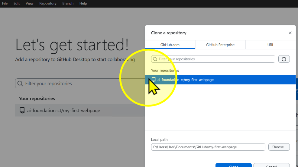 Select repository from list