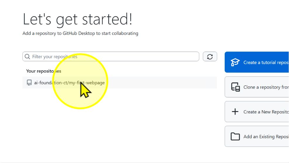 Select repository in GitHub Desktop