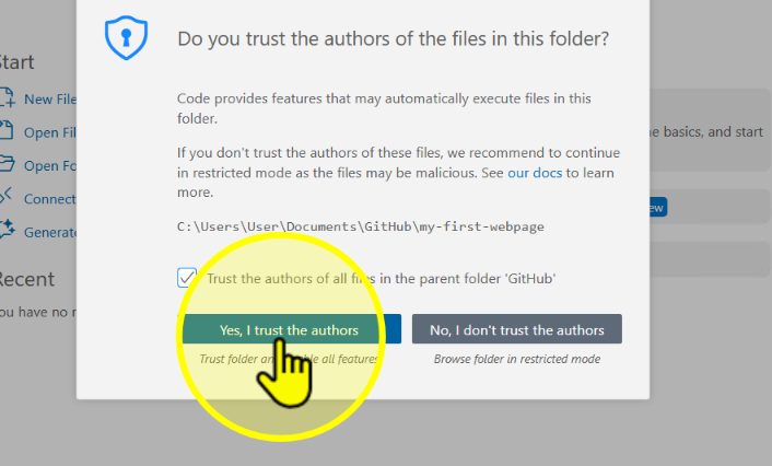 Trust folder dialog