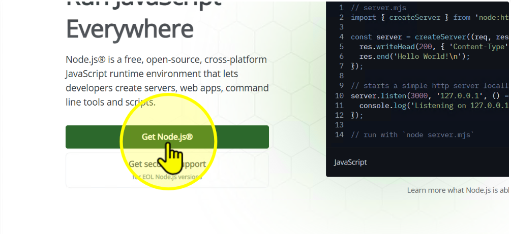 Click Get Node.js