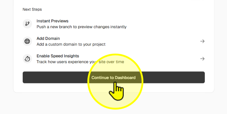 Continue to Dashboard after deployment