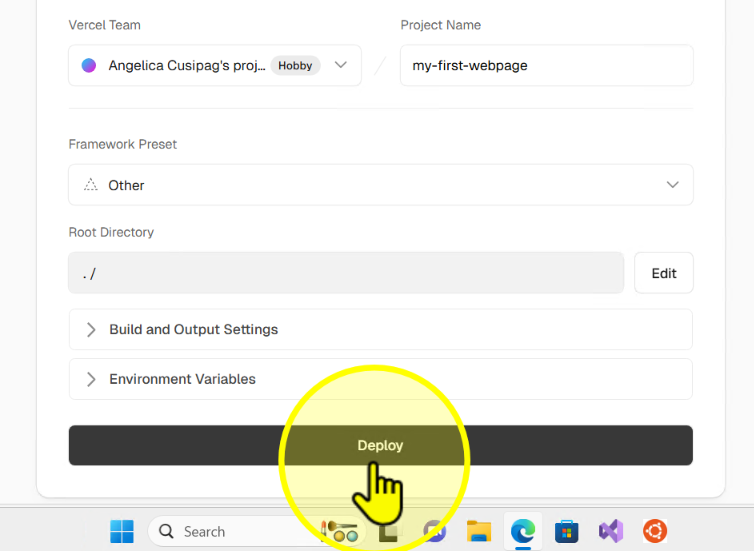 Deploy project with default settings