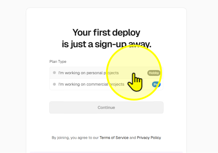 Hobby plan selection