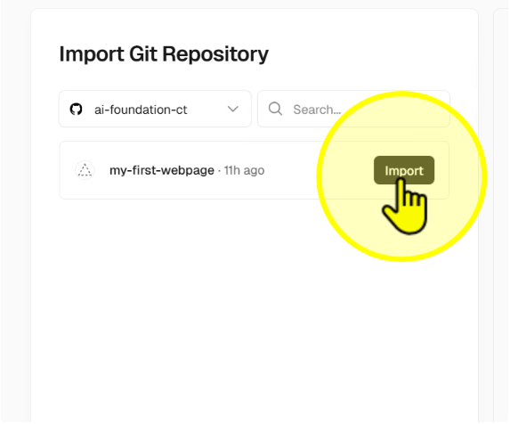 Click Import on repository