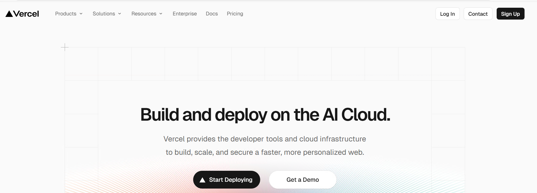 Vercel website homepage