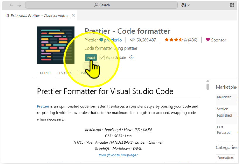 Install Prettier extension