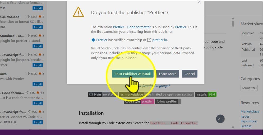Trust Publisher dialog