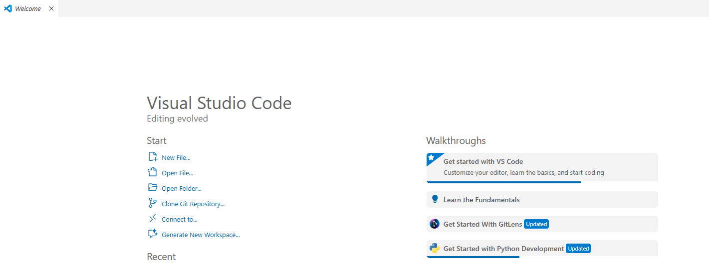 VSCode Welcome Screen